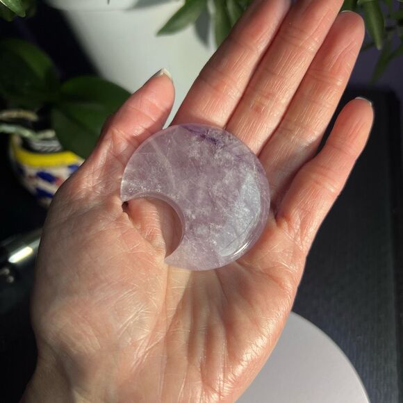 Amethyst Crystal Crescent Moon Carving Meditation Stone - Picture 2 of 9